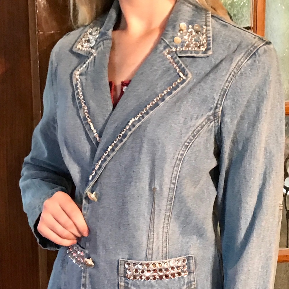 Denim sequined/bedazzled studded jacket